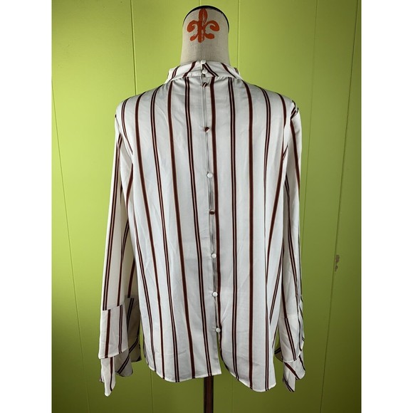 Beau Tissu V-Neck Back Button Striped Long Sleeve Size L Large Women's - Picture 3 of 11